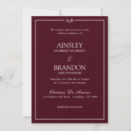 Invitación Classic Minimalist Monogram Burgundy and Ivory 