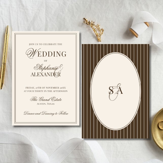 Invitación Classic Monogram Old Money Brown & Ivory Wedding (Subido por el creador)