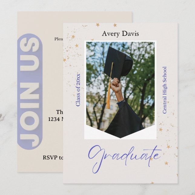 Invitación Classic Navy Blue and White Formal Bordered (Anverso / Reverso)