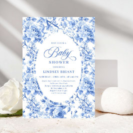 Invitación Classic Navy Blue Toile Rose Baby Shower Invites
