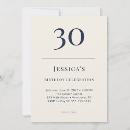 Invitación Classic Navy & Cream 30th Birthday Celebration