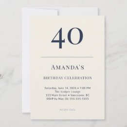 Invitación Classic Navy & Cream 40th Birthday Celebration Inv