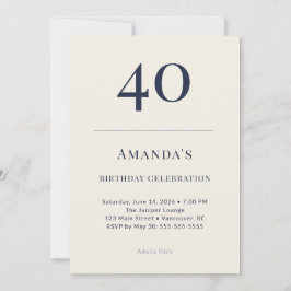 Invitación Classic Navy & Cream 40th Birthday Celebration Inv