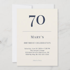 Invitación Classic Navy & Cream 70th Birthday Celebration