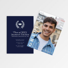 Invitación Classic Navy Photo Graduation Announcement