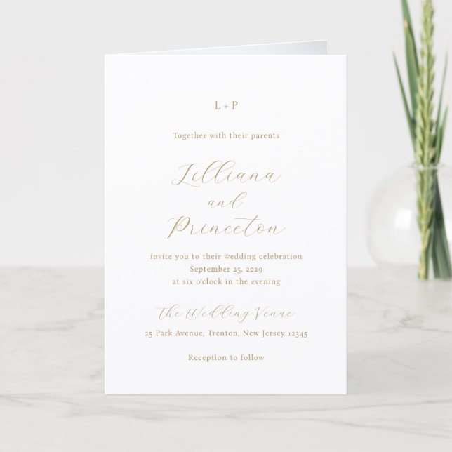 Invitación Classic Neutral Monogram Elegant Wedding (Anverso)