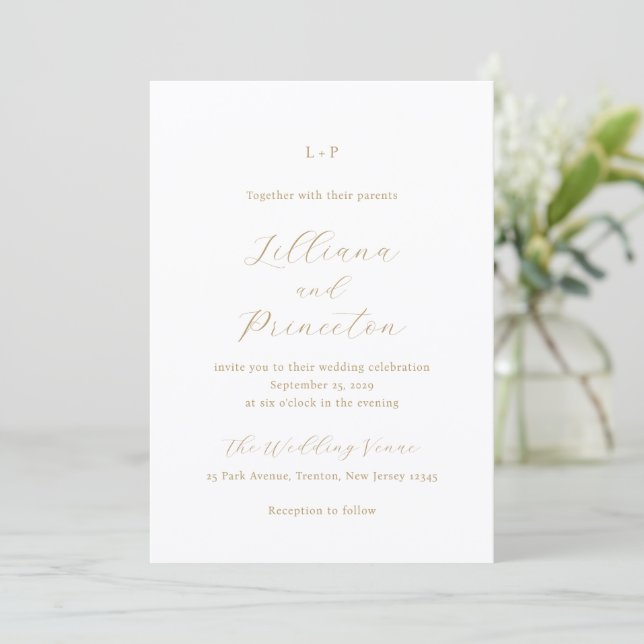 Invitación Classic Neutral Monogram Elegant Wedding (Anverso de pie)