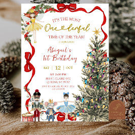 Invitación Classic Nutcracker Red Bow Coquette Birthday