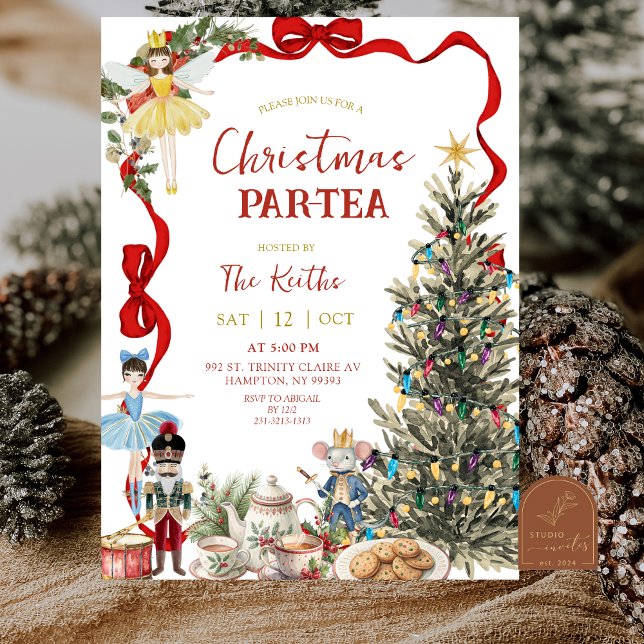 Invitación Classic Nutcracker Red Bow Coquette Christmas  (Subido por el creador)