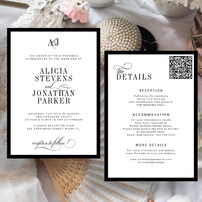 Invitación Classic old money black and white wedding (Subido por el creador)