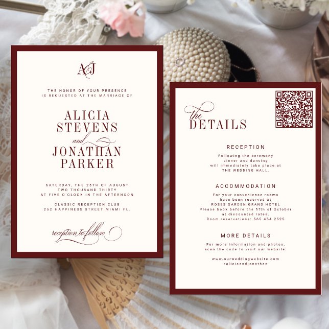 Invitación Classic old money burgundy ivory wedding (Subido por el creador)