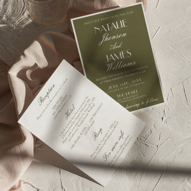 Invitación Classic Olive Green Old Money All In One Wedding (Subido por el creador)