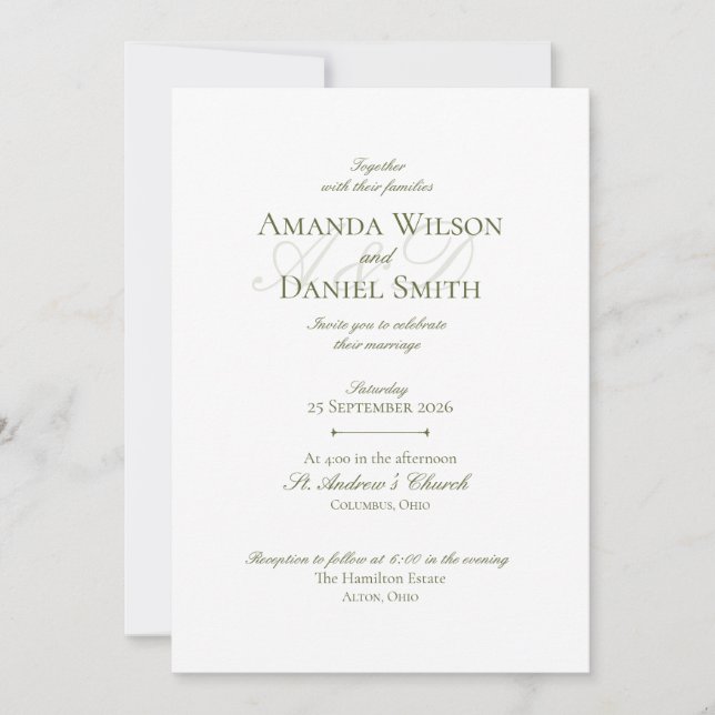 Invitación Classic Olive Wedding Invitation (Anverso)