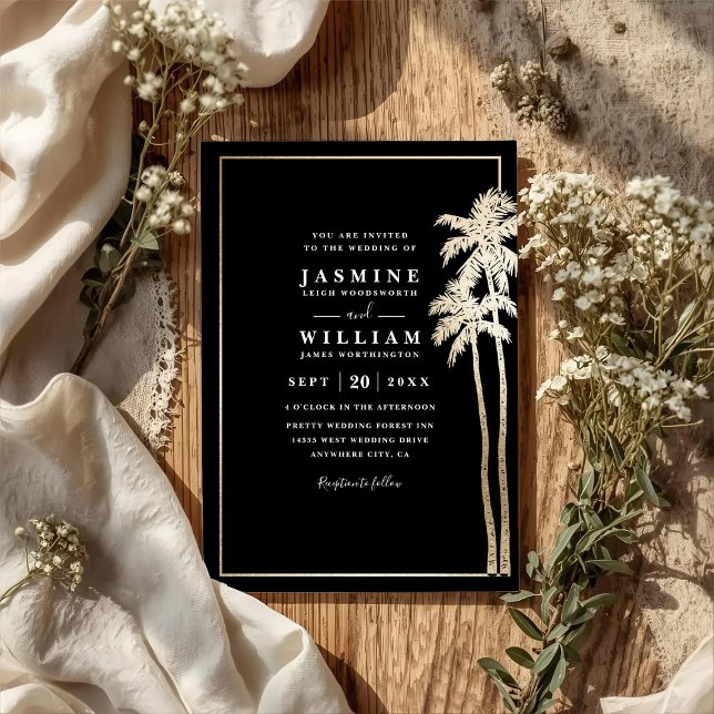 Invitación Classic Palm Trees Elegant Modern QR Code Wedding (Subido por el creador)