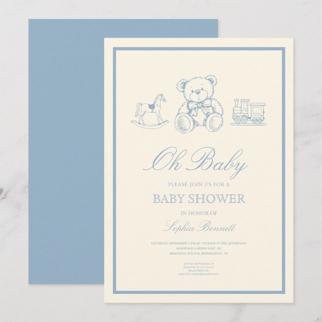 Invitación Classic Pastel Blue Teddy Bear Baby Shower (Subido por el creador)