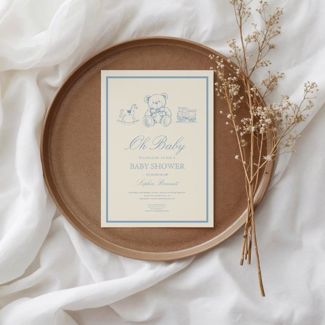 Invitación Classic Pastel Blue Teddy Bear Baby Shower (Subido por el creador)