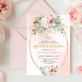 Invitación Classic Pastel Pink Rose Gold Quinceañera Invite