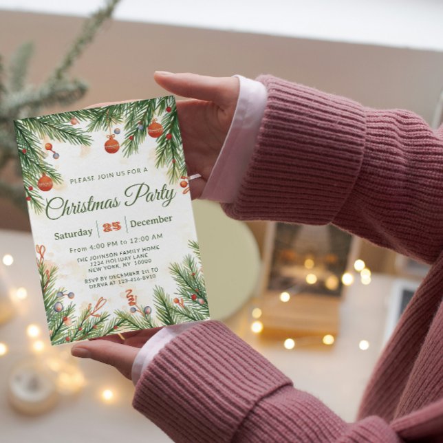 Invitación Classic Pine & Ornament Christmas Party (Subido por el creador)