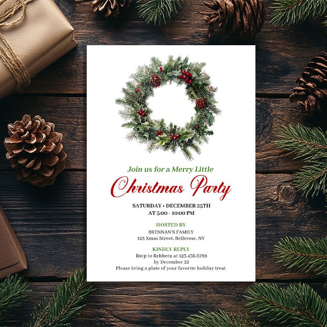 Invitación Classic Pine Wreath Christmas Party Editable (Classic Pine Wreath Christmas Party Editable)