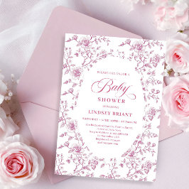Invitación Classic Pink and White Roses Toile Baby Shower 