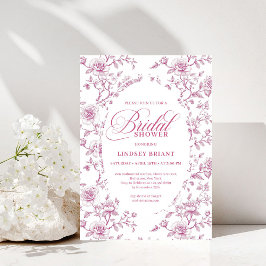 Invitación Classic Pink and White Roses Toile Bridal Shower 