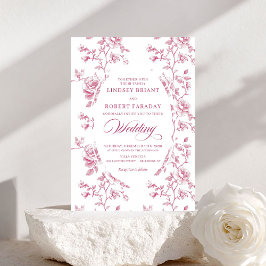 Invitación Classic Pink and White Toile Roses Wedding Invite