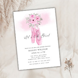 Invitación Classic Pink Floral Ballerina Shoes Baby Shower