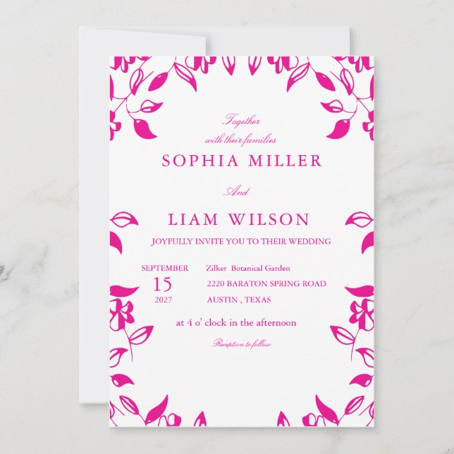 Invitación Classic Pink Floral  Wedding Invitation (Anverso)