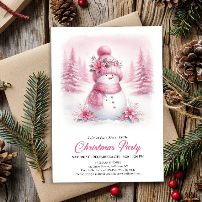 Invitación Classic Pink Snowman Kids Digital Christmas Invite (Classic Pink Snowman Kids Digital Christmas Invitation

)