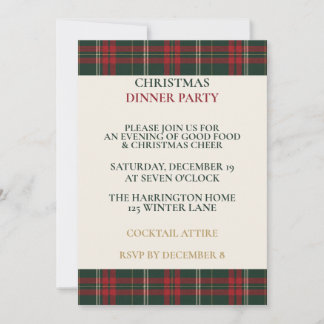 Invitación Classic Plaid Elegant Christmas Dinner Party Invit