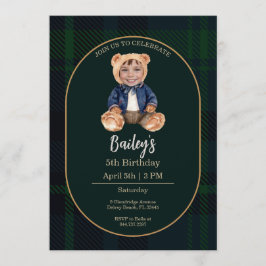 Invitación Classic Plaid Little Bear Birthday Photo