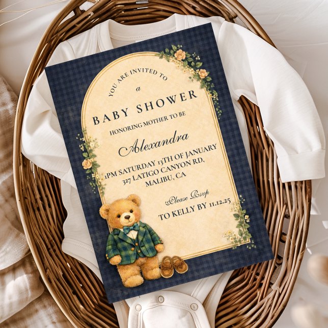 Invitación Classic Plaid Nursery Teddy Baby Shower (Subido por el creador)