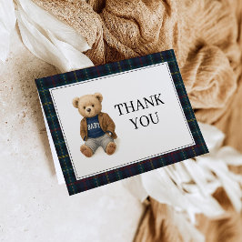 Invitación Classic Plaid Teddy Bear Baby Shower Thank You 