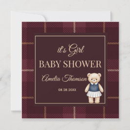 Invitación Classic Polo Teddy Bear Preppy Plaid Baby Shower 