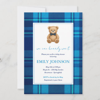 Invitación Classic Preppy Blue Planteado Teddy Bear Baby Show