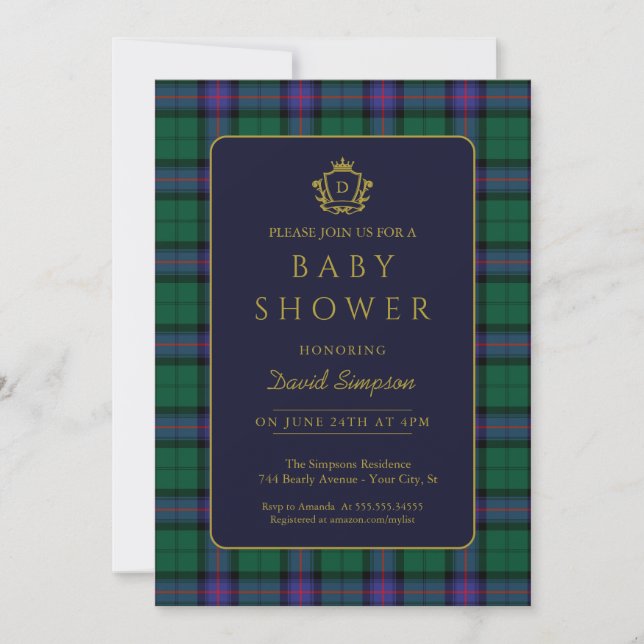 Invitación Classic Preppy Charm Plaid Equestrian Baby Shower (Anverso)
