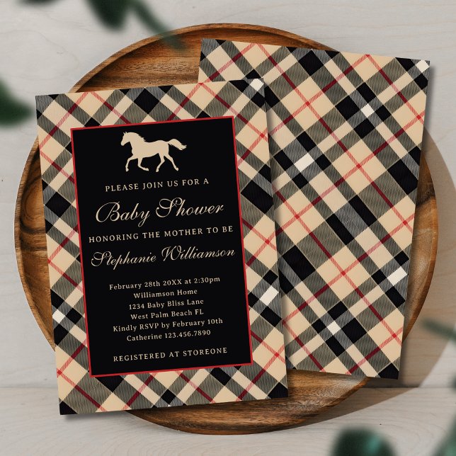 Invitación Classic Preppy Plaid Luxury Equestrian Baby Shower (Subido por el creador)