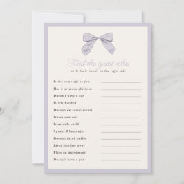 Invitación Classic Purple Bow Find Guest Shower Game Card