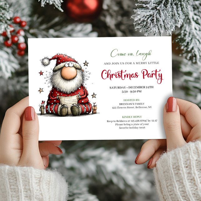 Invitación Classic Quirky Santa Hand Drawn Festive Invitation (Classic Quirky Santa Hand Drawn Festive Invitation)