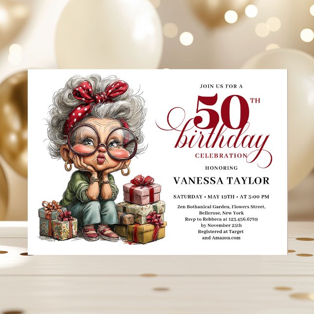 Invitación Classic Quirky Woman 50th Birthday Whimsical  (Classic Quirky Woman 50th Birthday Whimsical Invitation)