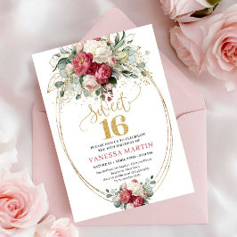 Invitación Classic Red Blush Floral Sweet 16 Birthday Invite