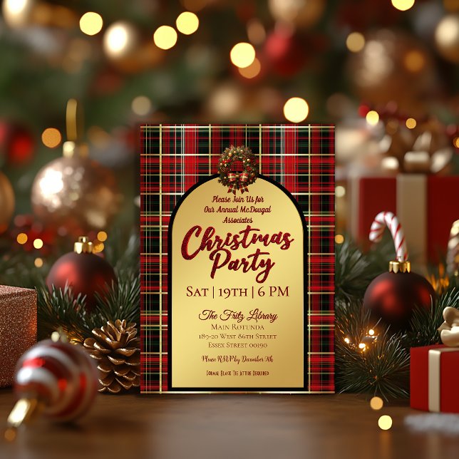 Invitación Classic Red Christmas Tartan Holiday Party  (Classic Christmas Plaid Holiday Party Invitation)