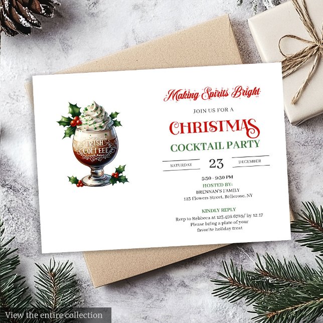 Invitación Classic Red Green Festive Cocktails Party Invites (Classic Red Green Festive Cocktails Party Invitation)