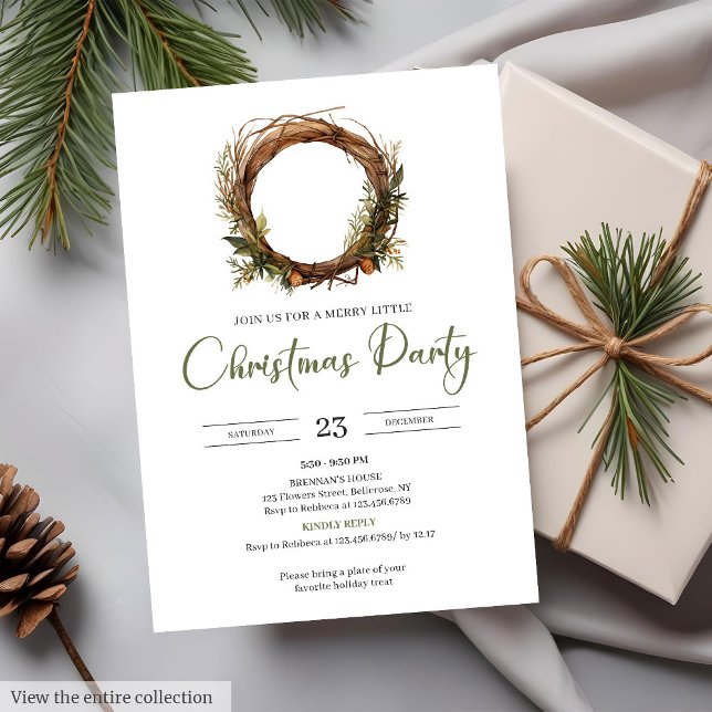 Invitación Classic Red Green Minimalist Elegant Xmas Party   (Classic Red Green Minimalist Elegant Xmas Party Invitation)