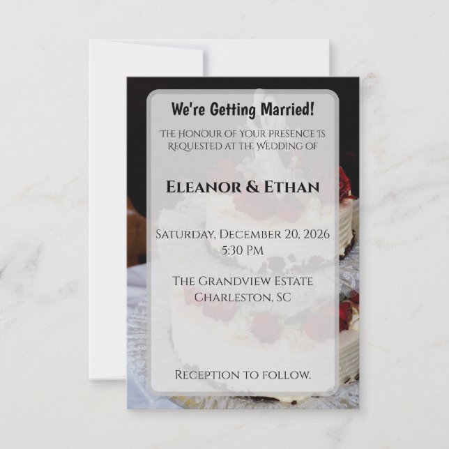 Invitación Classic Red Rose Wedding Cake Topper Elegant  (Anverso)