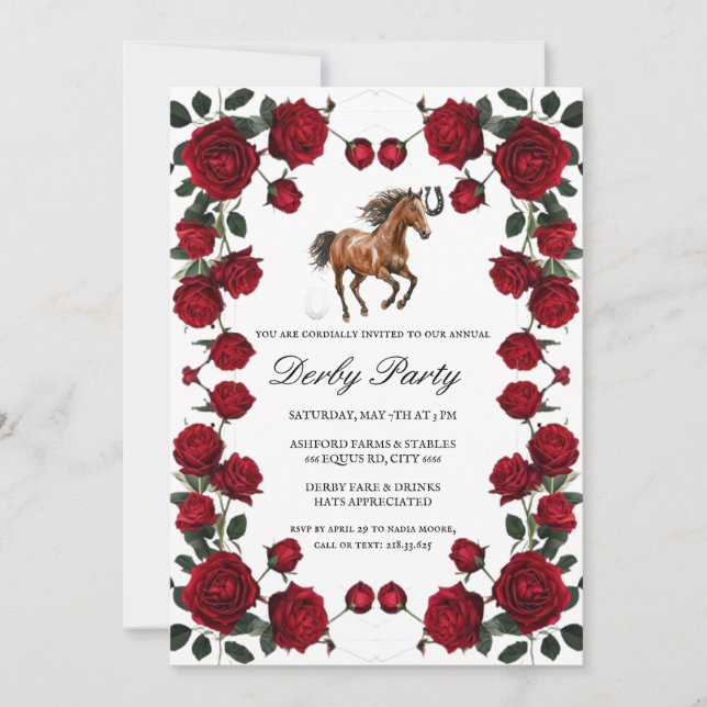 Invitación Classic Red Rose Wreath Kentucky Derby Invitation  (Anverso)