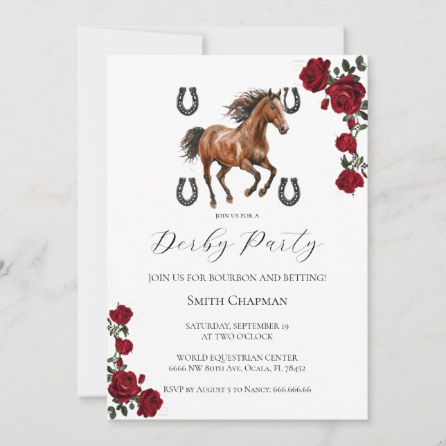 Invitación Classic Red Rose Wreath Kentucky Derby Invitation  (Anverso)