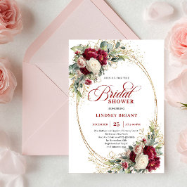 Invitación Classic Red White Floral Gold Bridal Shower