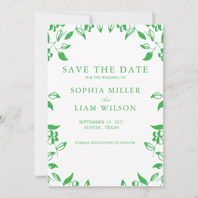 Invitación Classic Retro Minimalist Green WEEDING Invite  (Anverso)