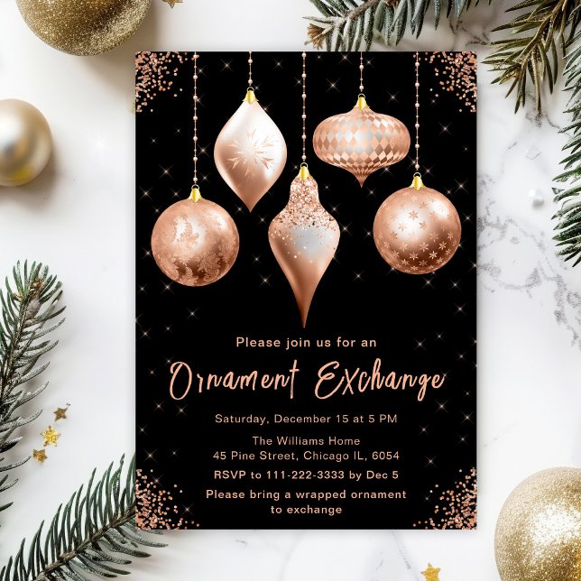 Invitación Classic Rose Gold Ornament Exchange Party (Subido por el creador)